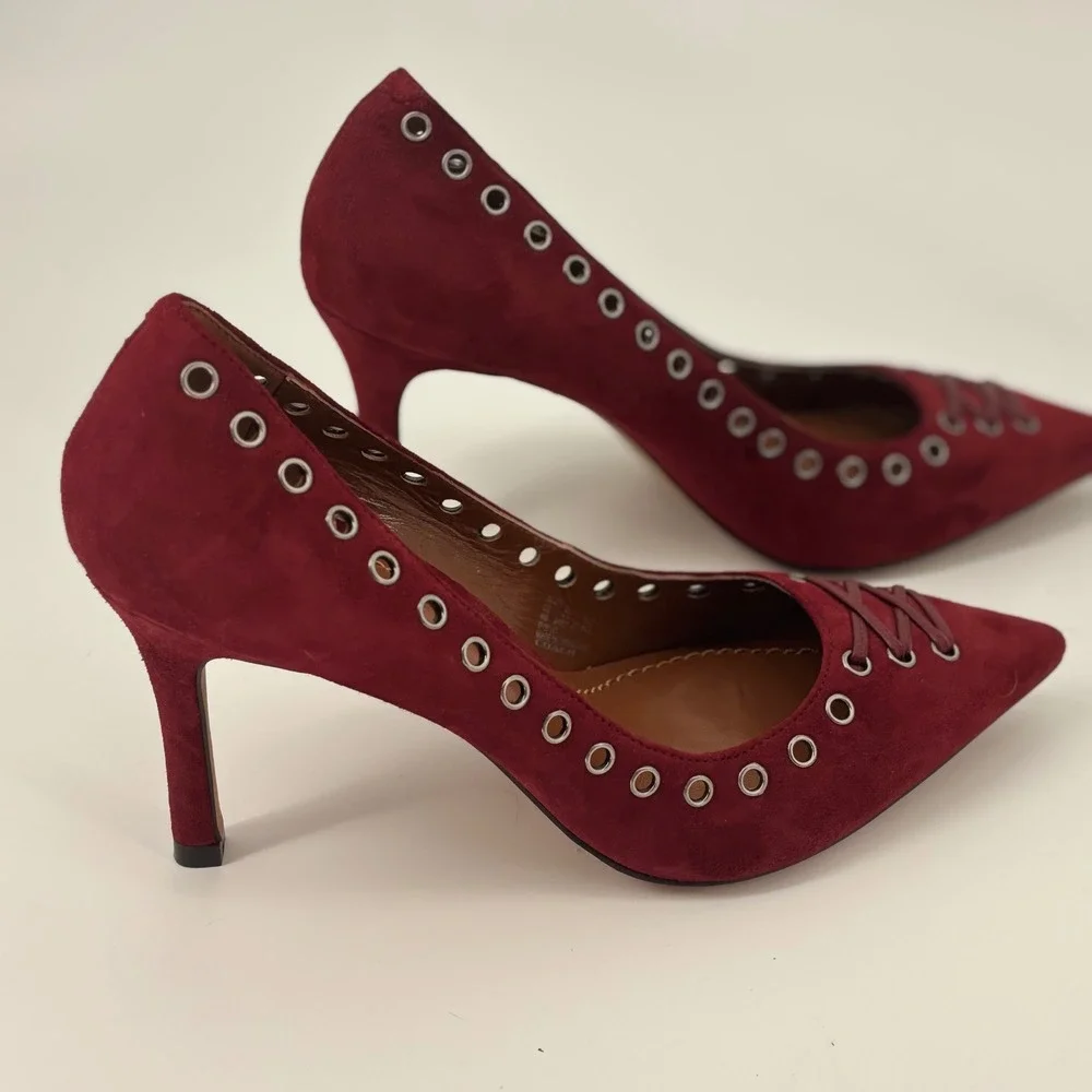 Coach red suede Varrick heels women's 8 date night luxury preppy quiet fall work